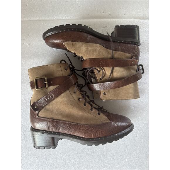 UGG Collection Boots Womens 8M Tan Sassari Suede Leather Shearling Made In Italy - Picture 1 of 16